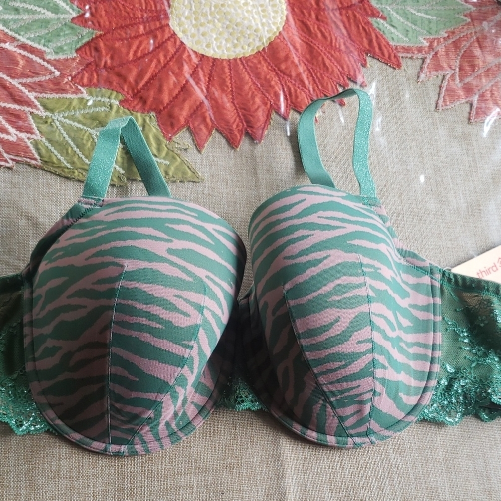 Third Love Green and  Zebra Print Under Wire Bra Size 44C